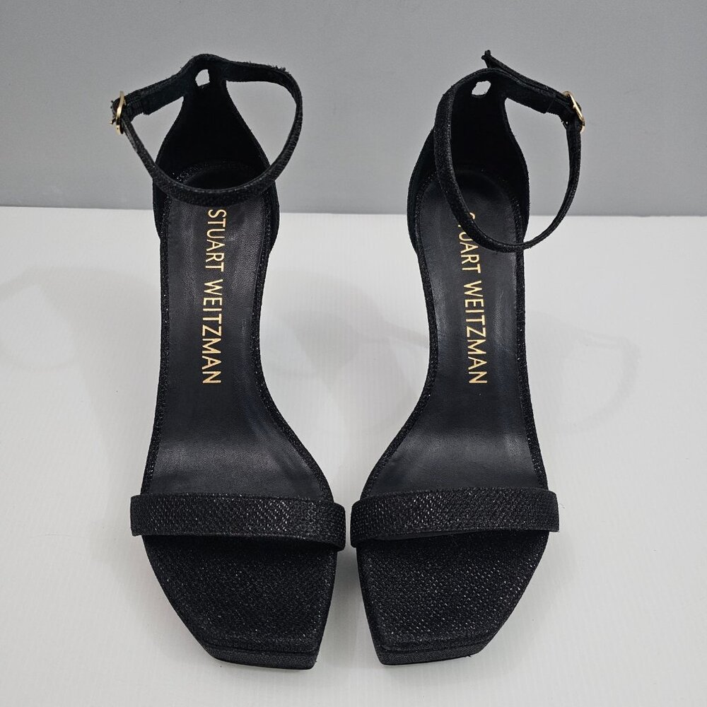 🆕Stuart Weitzman Black Glitter Platform Ankle-Strap Heels. Tried on only - Picture 4 of 14
